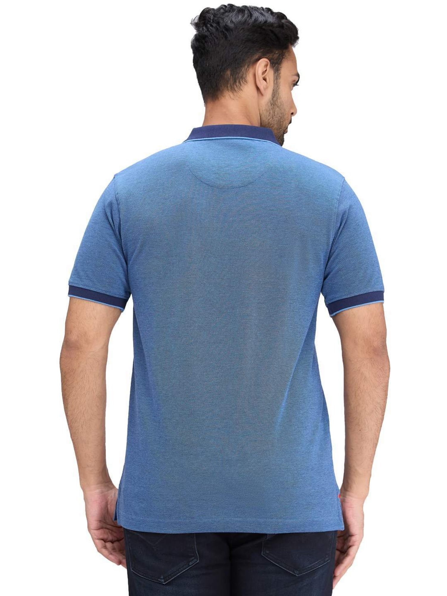 Raymond Blue Slim Fit Self Pattern Polo T-Shirt