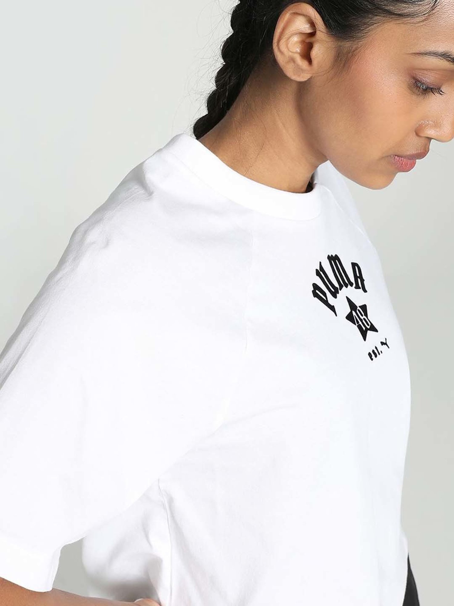 Puma White Cotton Printed T-Shirt