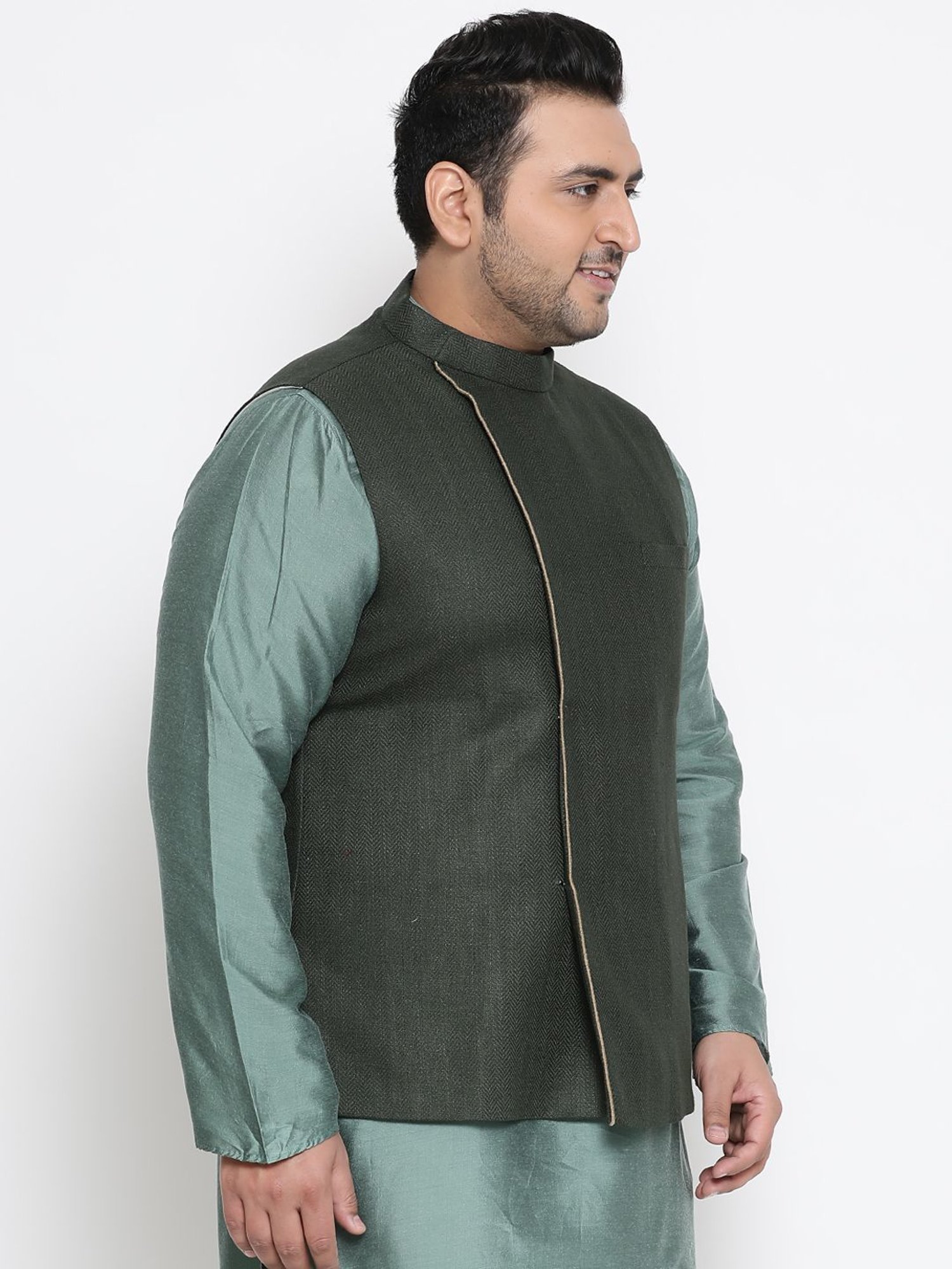 KISAH PLUS Mid Black Regular Fit Printed Nehru Jacket