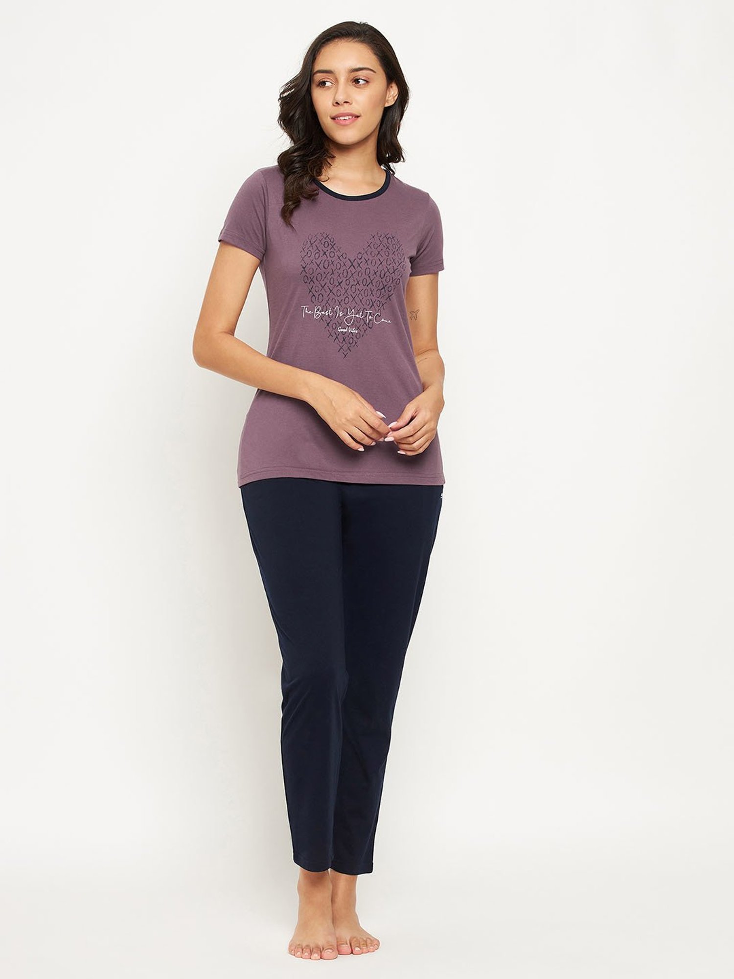 Okane Purple & Navy Graphic Print T-Shirt With Pyjamas