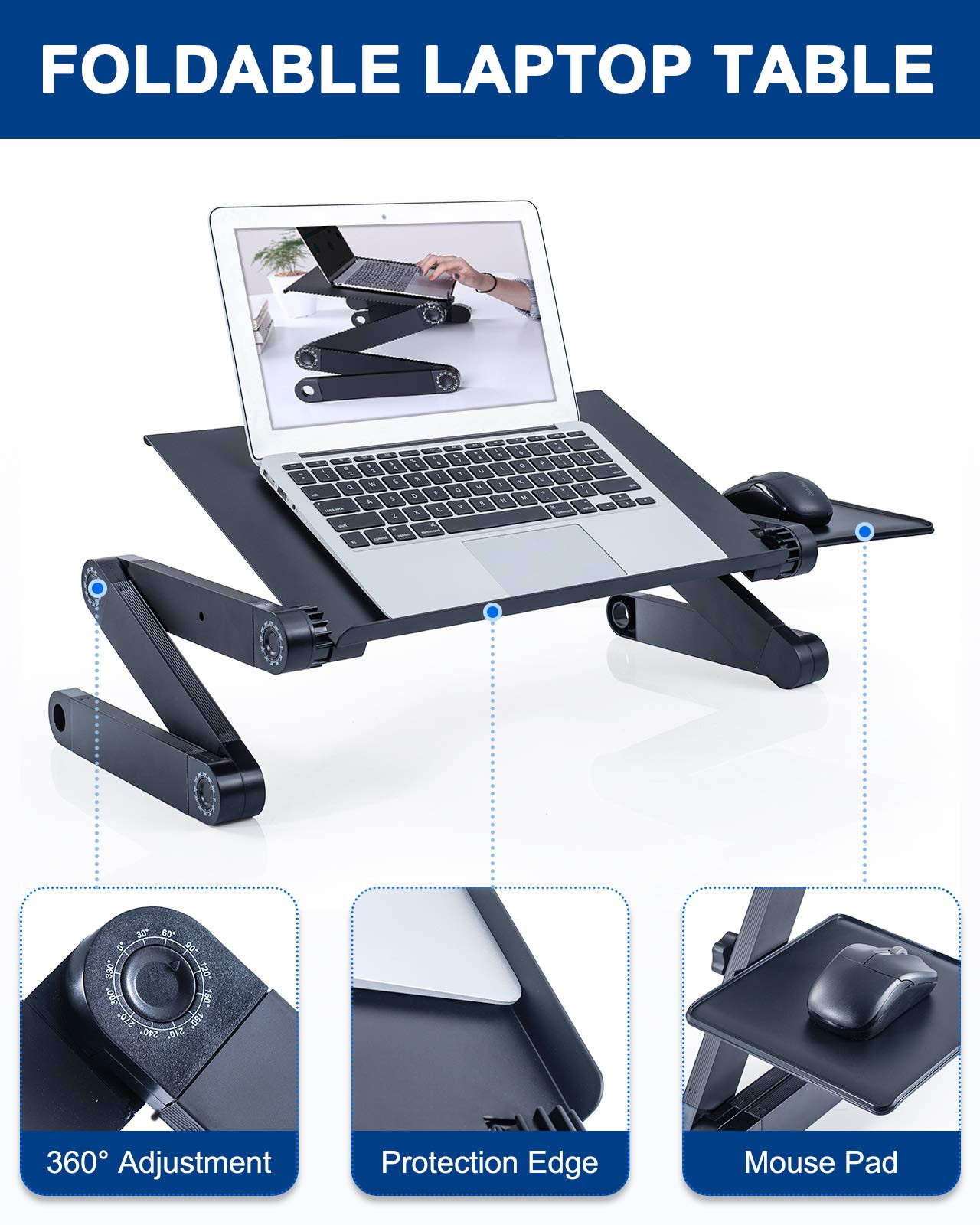 Laptop Stands Adjustable&nbsp;Lap Desks Portable Laptop Bed Table with Cooling Fans & Mouse Pad for Couch, Bed, Sofa