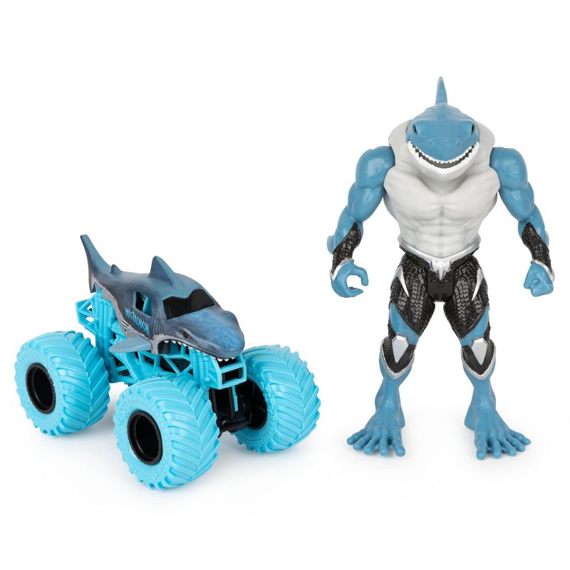 Monster Jam Official Megalodon 1:64 Scale Monster Truck and 5" Big Tooth Creatures Action Figure