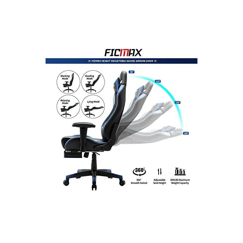 Ergonomic Massage Gaming Chair Reclining Racing Office Chair High Back PU Leather Computer Desk Chair with Footrest Big and Tall E-Sports Chair with Headrest and Lumbar Support (Blue)