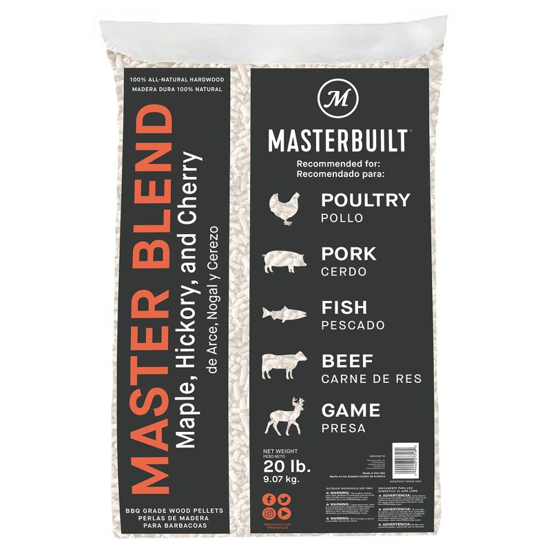 Masterbuilt MB20092718 Maple, Hickory, and Cherry Master Blend BBQ Grill and Smoker Wood Pellets, 20 Pound Bag