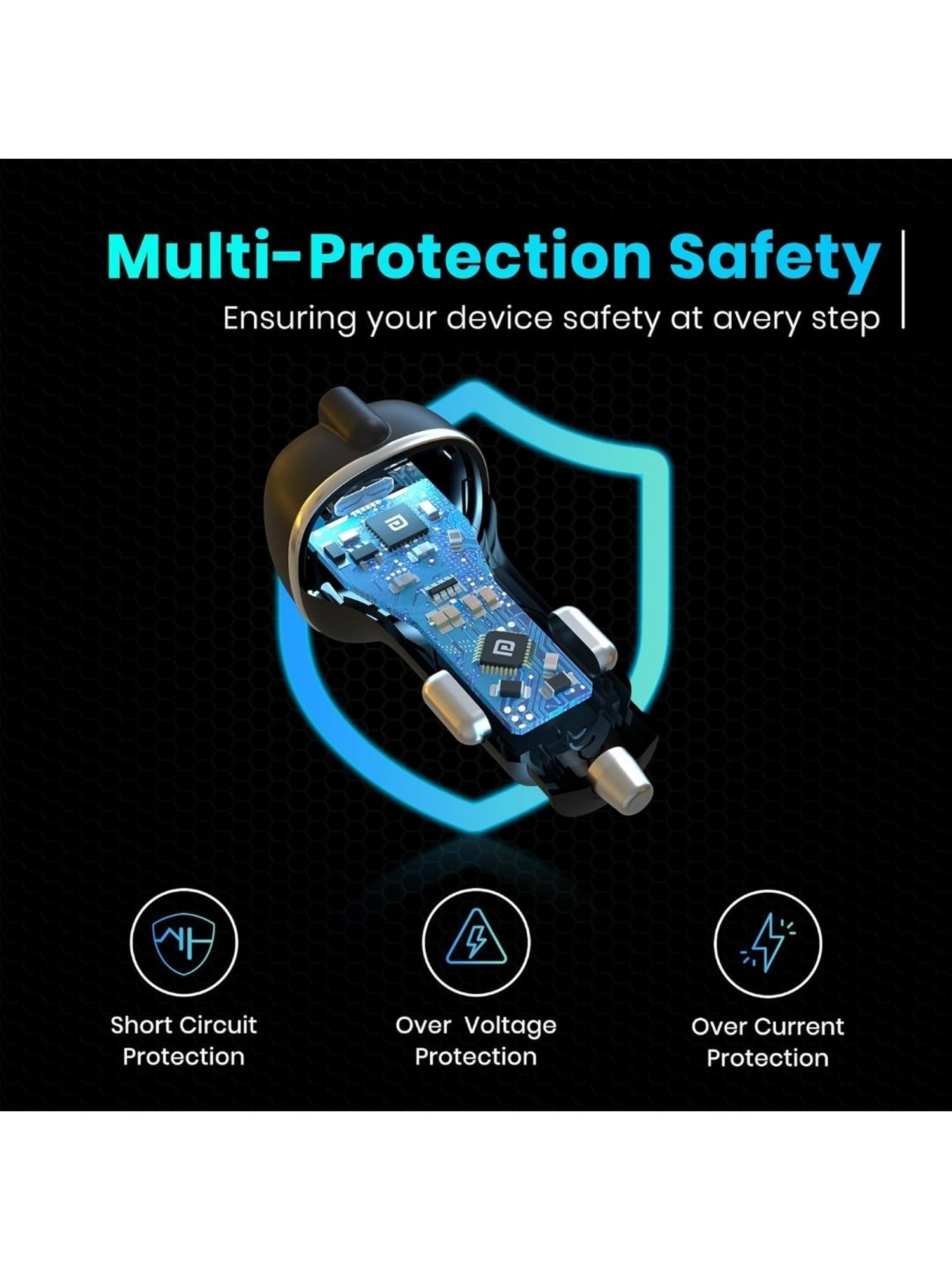 Portronics 71W Car Power 1C Triple Output Fast Car Charger with 33W Type C Cable (Black)