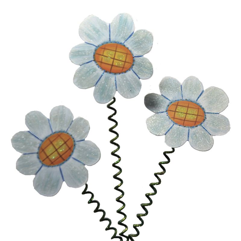 Home & Garden 32.0" Crazy Three Daisy Stake Spiral Stem Round Top Collection  -  Decorative Garden Stakes