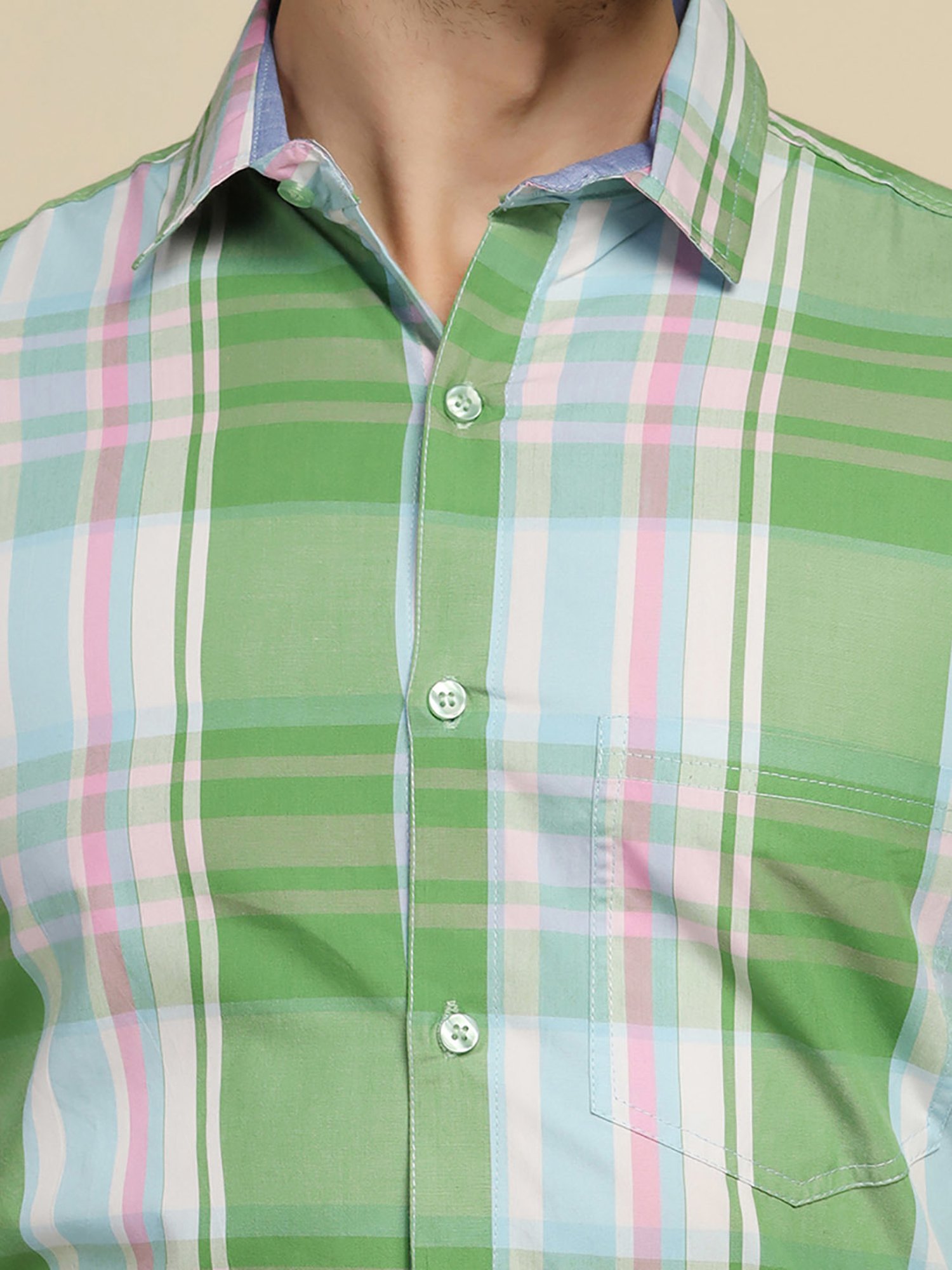 TAHVO Green Regular Fit Check Shirt