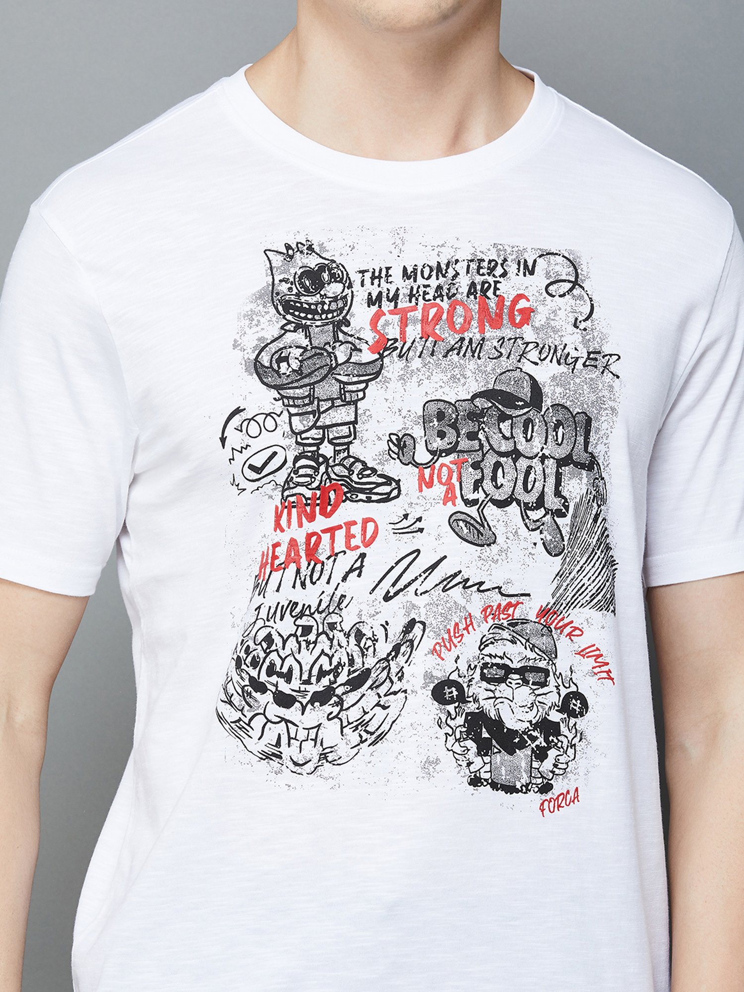 Forca by Lifestyle White Regular Fit Graphic Print Crew T-Shirt