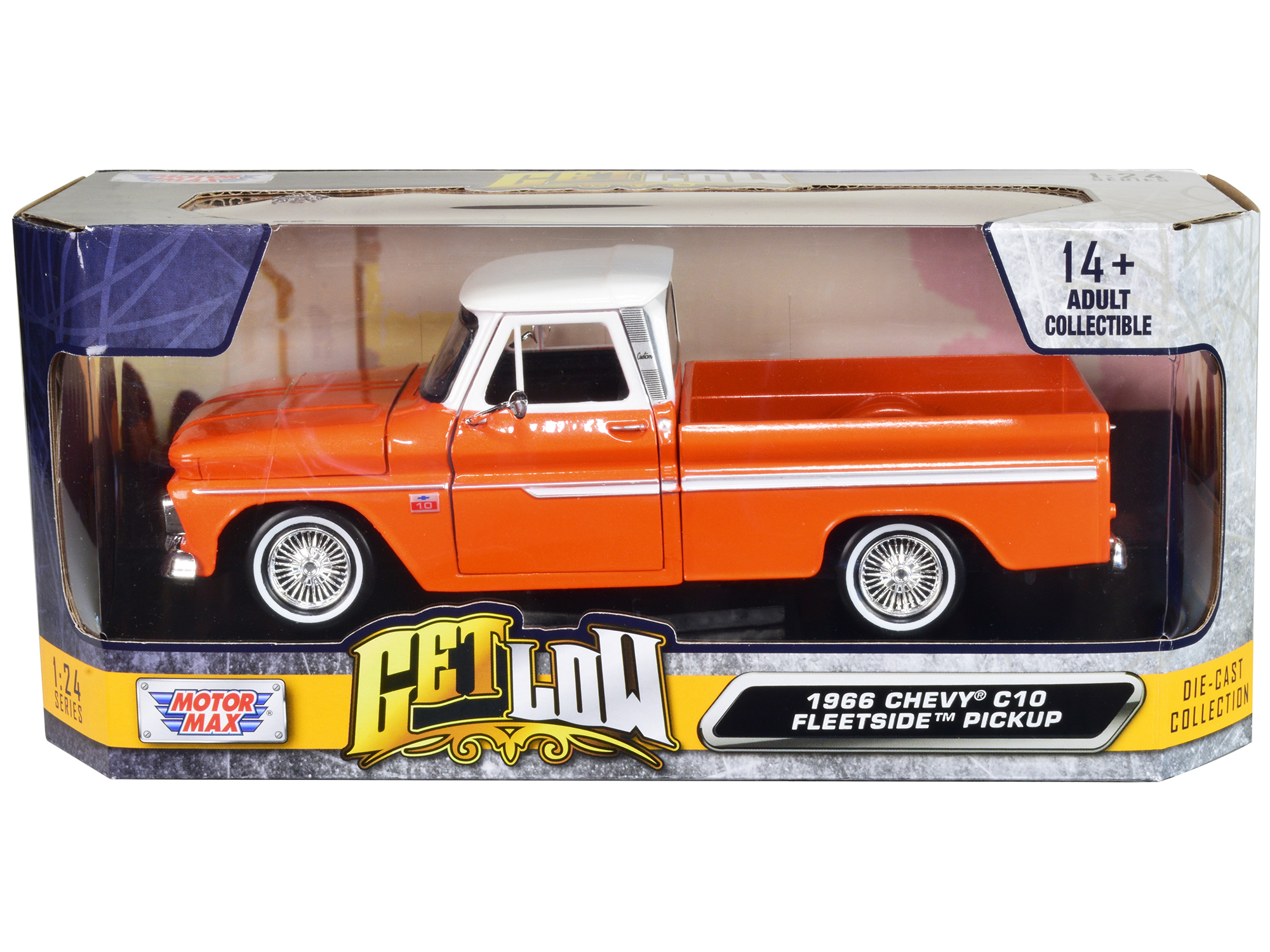 1976 Chevrolet Stepside Pickup Truck Tangier Orange with White Stripes 1/87 (HO) Scale Model Car by Classic Metal Works