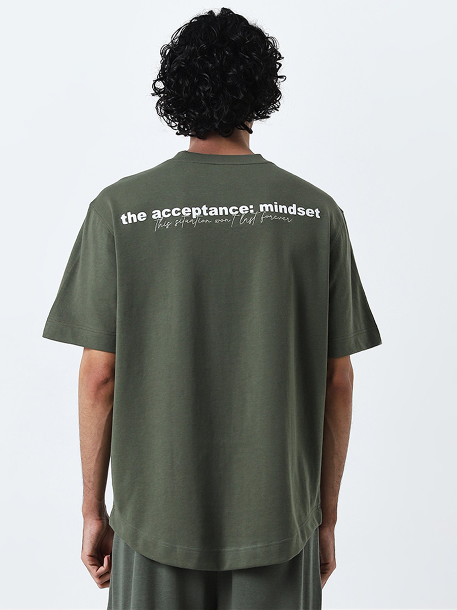 Studiofit by Westside Olive Text Printed Relaxed-Fit T-Shirt