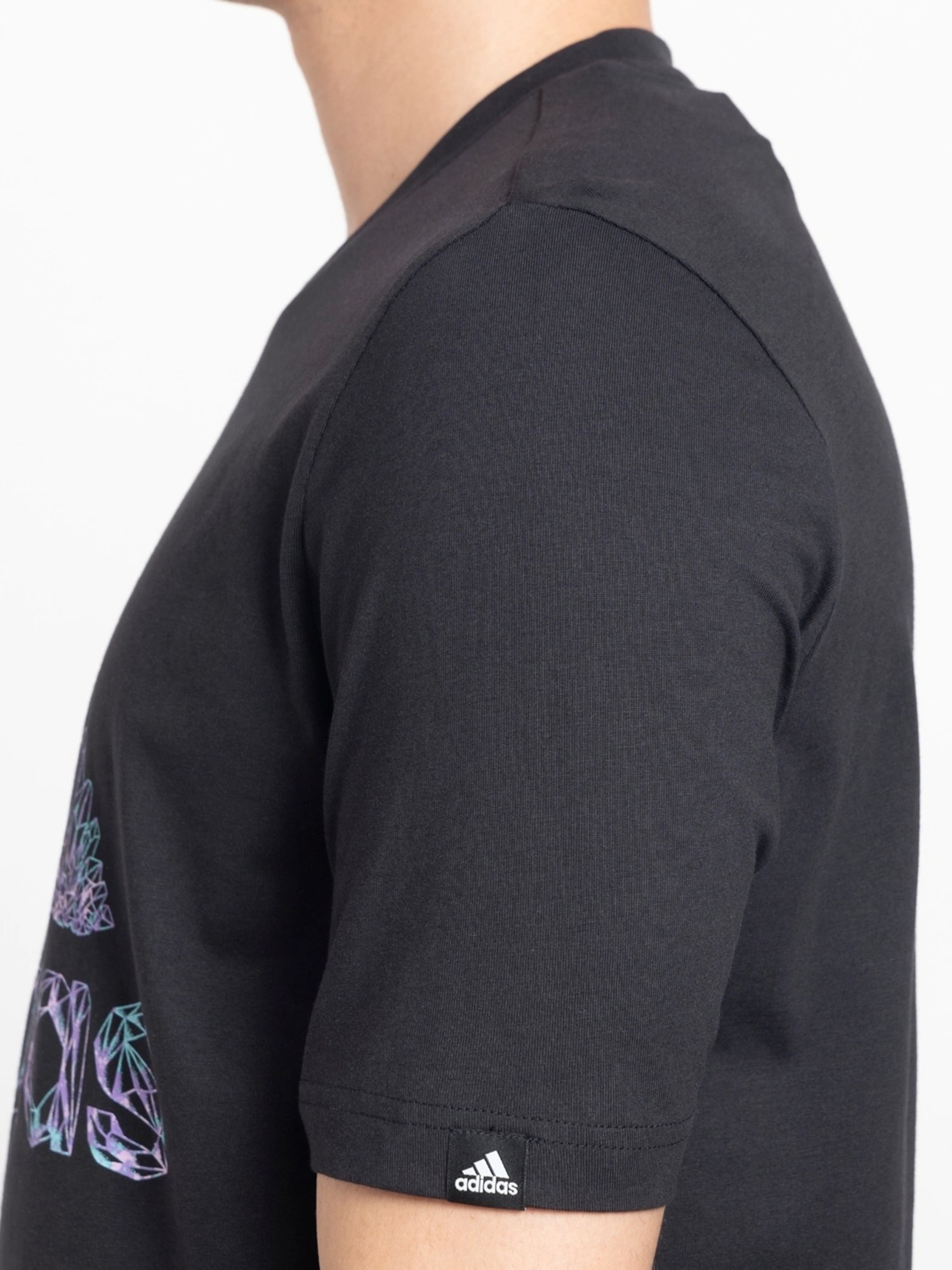 Adidas Black Cotton Regular Fit Logo Printed T-Shirt