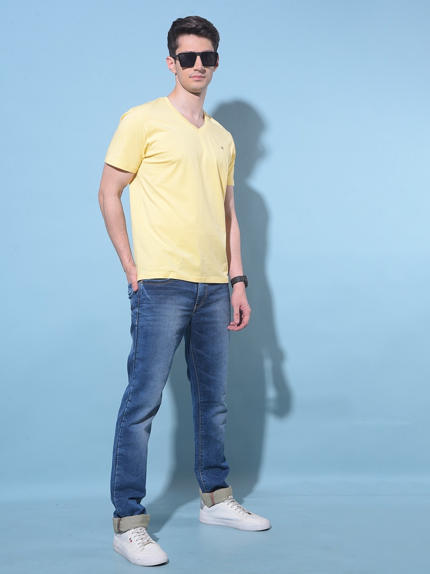 Crimsoune Club Yellow Cotton Slim Fit T-Shirt
