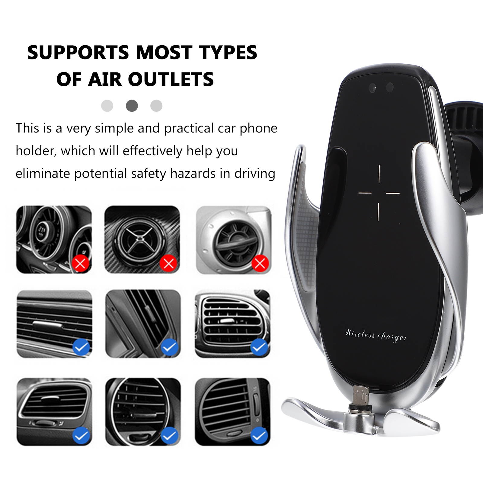 1 Set Car Mounted Phone Stand Wireless Charging Phone Bracket Car Phone Holder