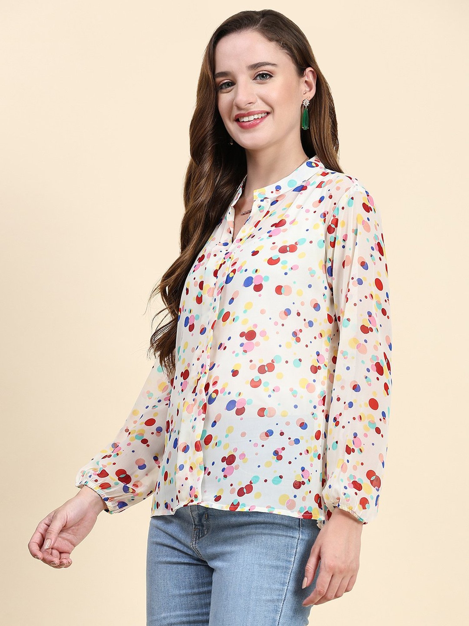 KERI PERRY Off White Printed Top