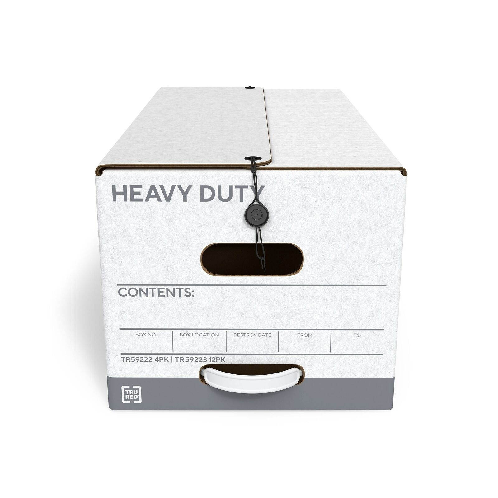 TRU RED Heavy Duty File Box, String and Button Lid, Letter, White/Gray TR59223