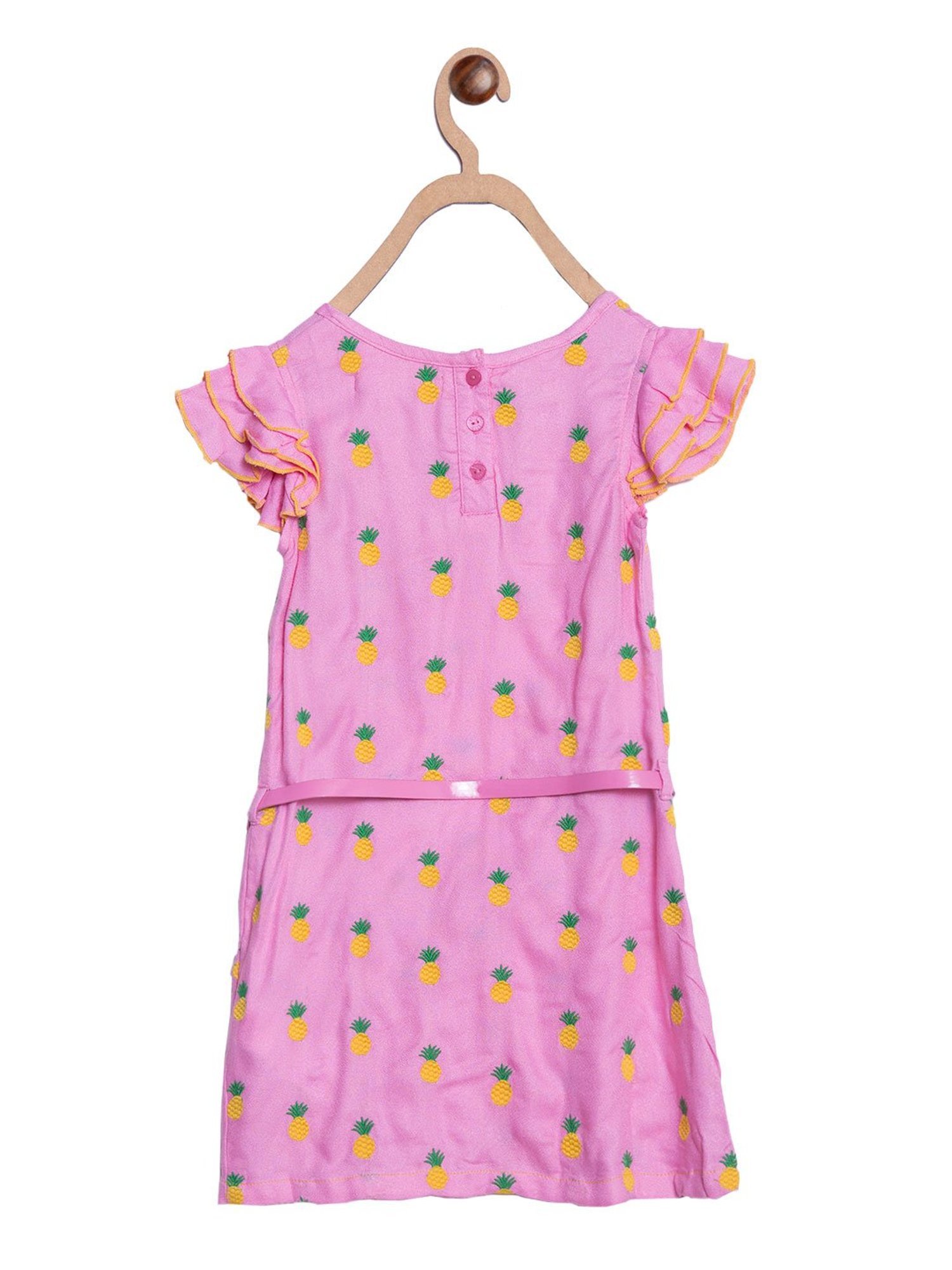 Elle Kids Pink Printed Dress With Belt