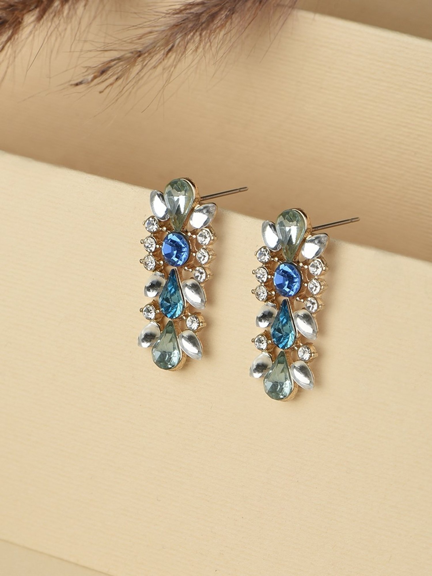ToniQ Lavish Fusion Look Alloy Blue Drop Earrings for Women