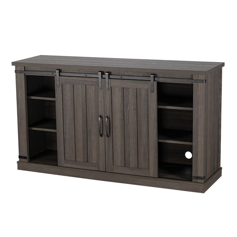 54" Sliding Doors TV Stand For TVs up to 60" Weathered Gray Oak - Home Essentials
