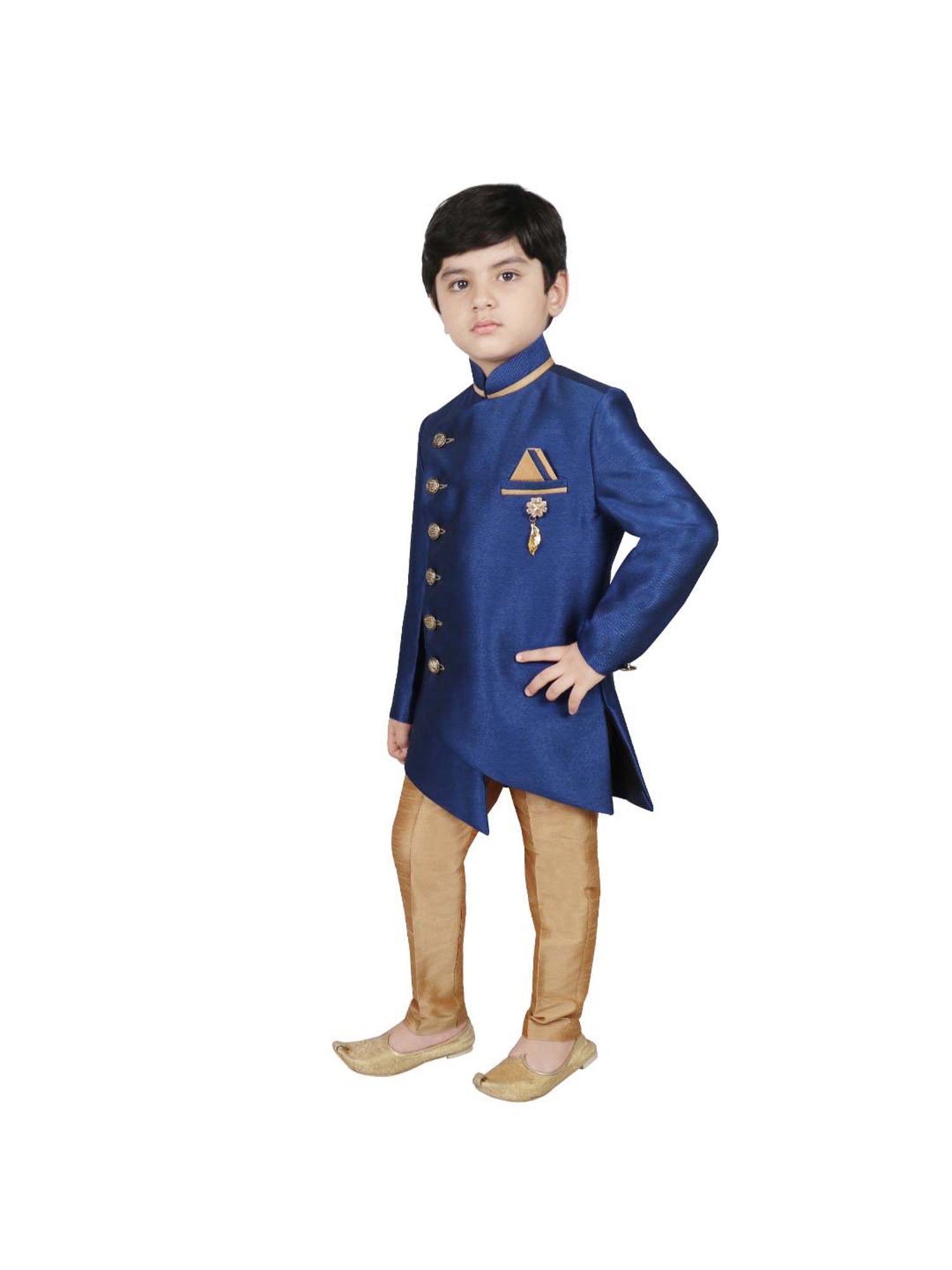 VASTRAMAY Boys Turquoise Floral Full Sleeves Indowestern