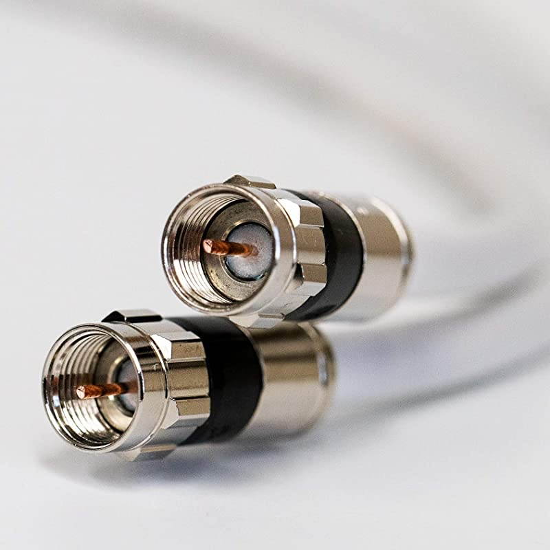 White RG6 Digital Coaxial Cable Shielded PVC Jacket Rated UL ETL CATV RoHS 75 Ohm RG6 Digital Audio Video Coaxial Cable with Premium Continuous Ground Brass Metal Compression FConnectors