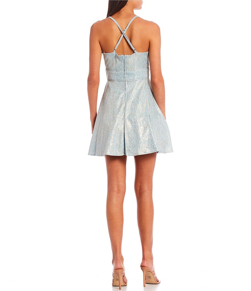 Midnight Doll Sleeveless Foiled Fit-And-Flare Party Dress