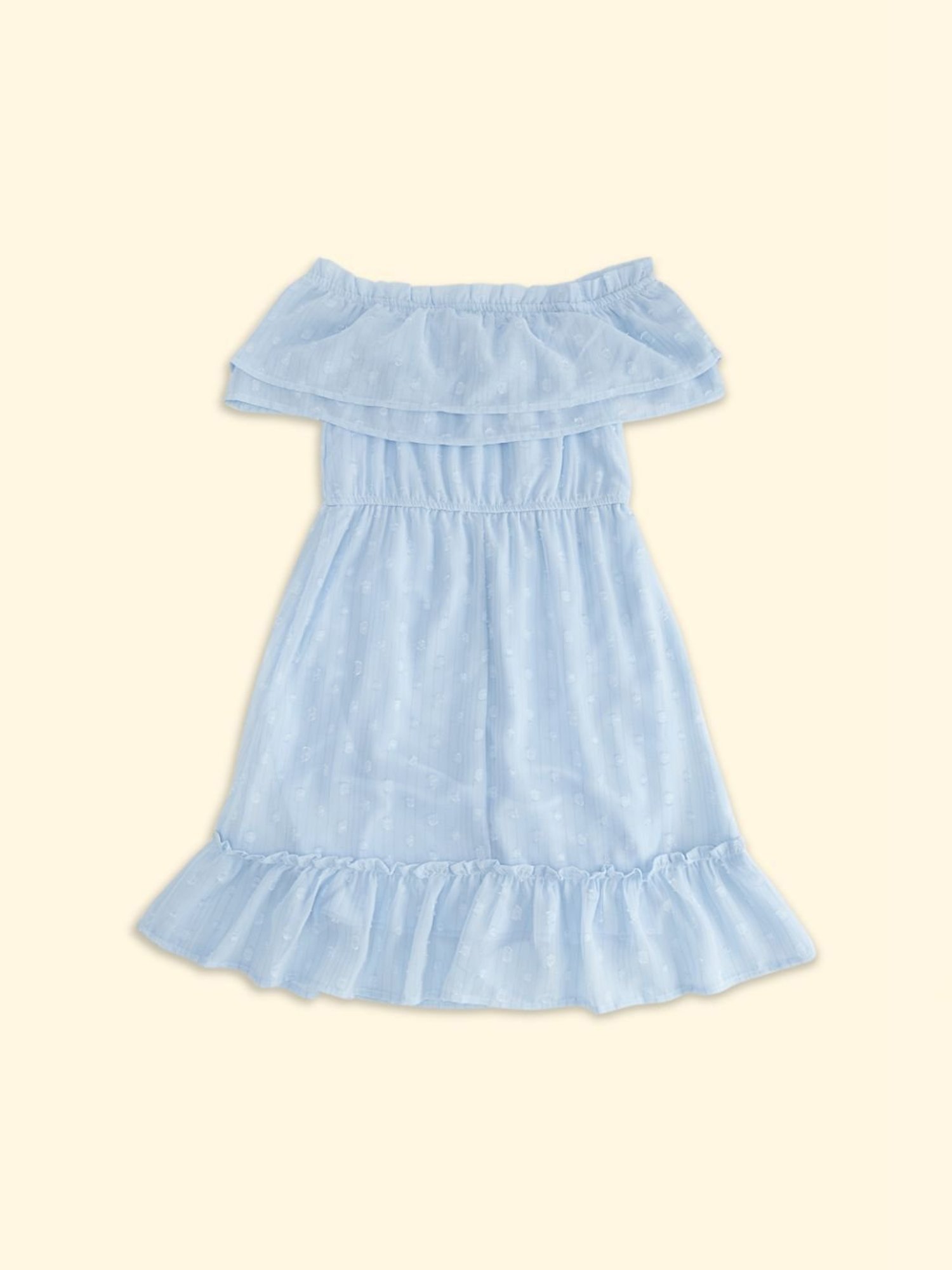 Pantaloons Junior Aqua Blue Cotton Self Pattern Dress