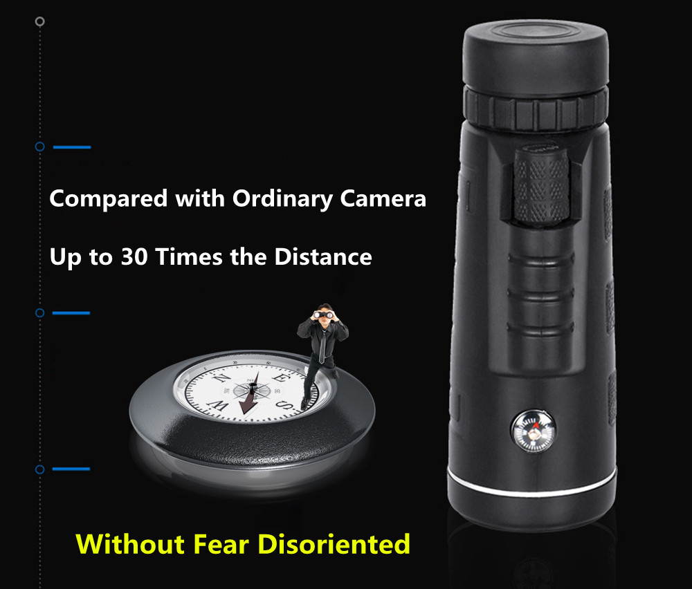 UrChoiceLtd&reg; PANDA 40x60 Compass Monocular HD Telescope Spotting Scope Dual Focus Optical Prism  Night Vision Tourism Scope Zoom Binoculars For Sky Gazers with Free Tripod & Mobile Phone Bracket