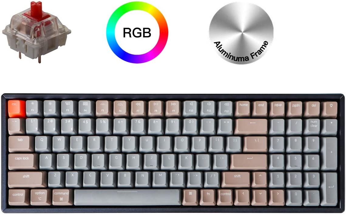 Keychron K4 Wireless Bluetooth/USB Wired Gaming Mechanical Keyboard, Compact 100 Keys RGB LED Backlit Gateron Red Switch N-Key Rollover, Aluminum Frame for Mac Windows