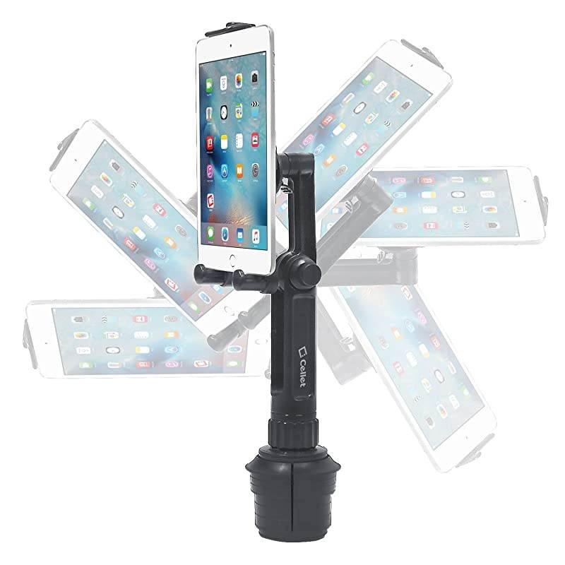 Universal 360 Adjustable Cup Holder Tablet Automobile Mount Cradle Compatible with Apple IPad Pro 129 Air 2019 IPad Mini 4 Samsung Galaxy Tab S6 S4 S5e A 80 101 Surface Go Pro 6 Fire HD 10