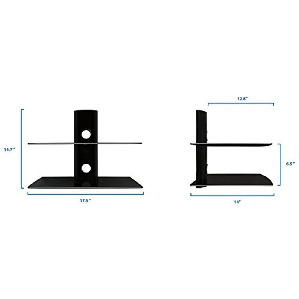 Mount-It! Floating Wall Mounted Shelf | 44 lbs Weight Capacity | 2 Shelves Tinted Tempered Glass | Black