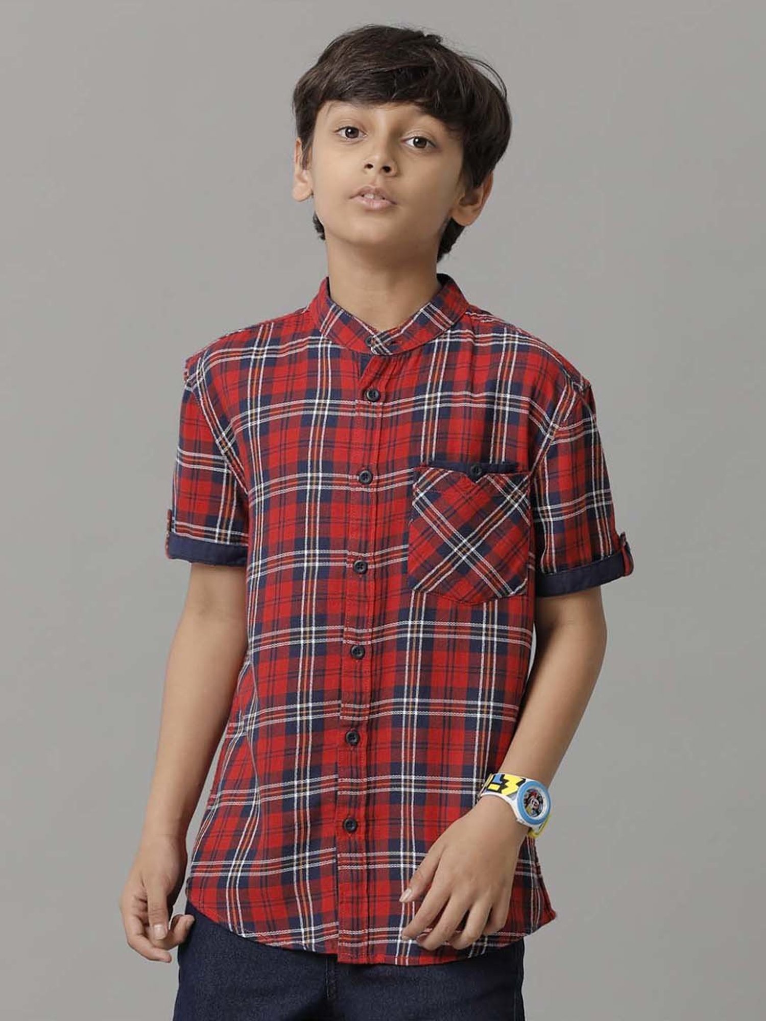 Under Fourteen Only Kids Red Cotton Chequered Shirt