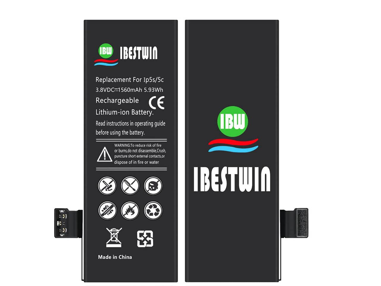 Battery for iPhone 5S/5C, IBESTWIN 1560mAh Replacement Battery for IP 5S/5C with Full Repair Tool Kit and Instruction, 0 Cycle - 3 Years Warranty