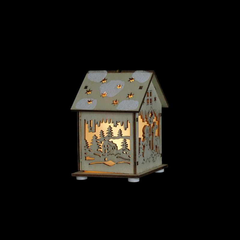 Diva At Home 3.75" Lighted Cut Wooden House with Snowman Hanging Christmas Ornament