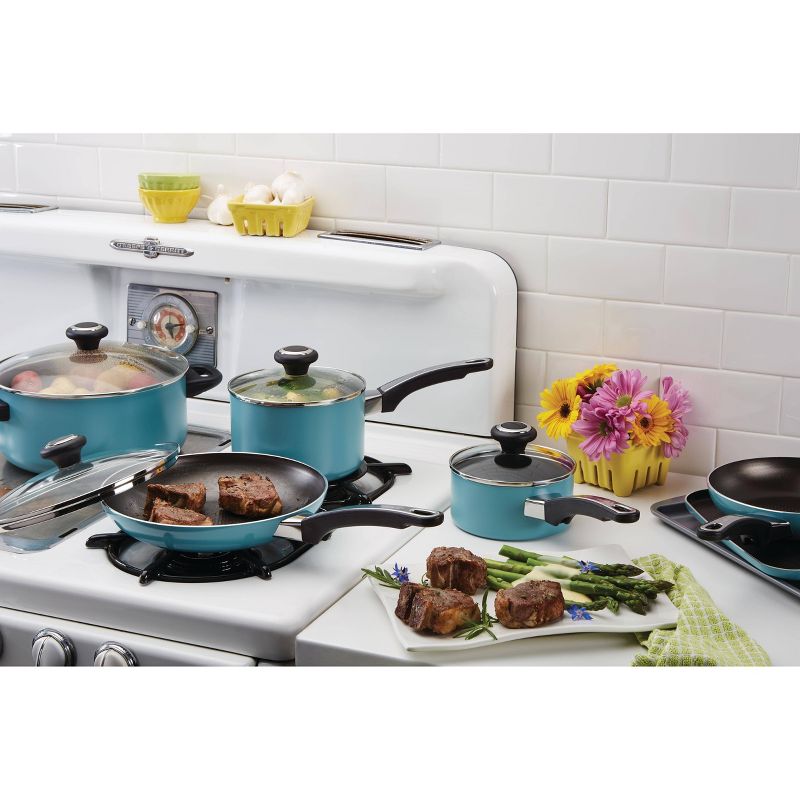 Farberware High Performance 17pc Aluminum Nonstick Cookware Set Aqua