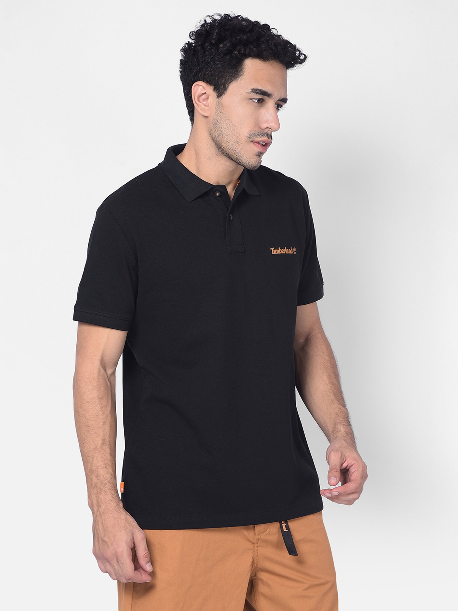 Timberland Black Regular Fit Logo Print Polo T-Shirt