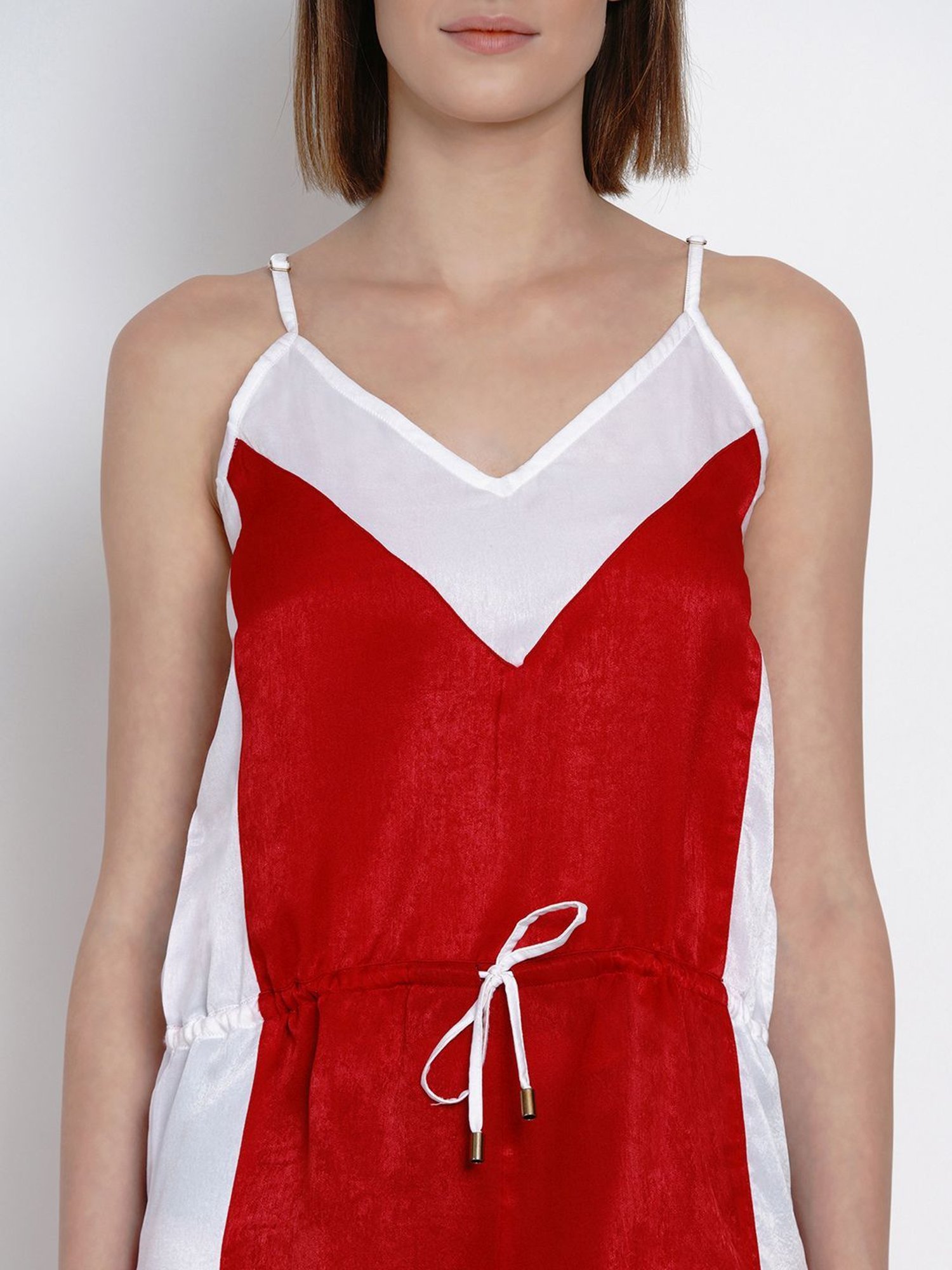 Erotissch Red Solid V Neck Romper