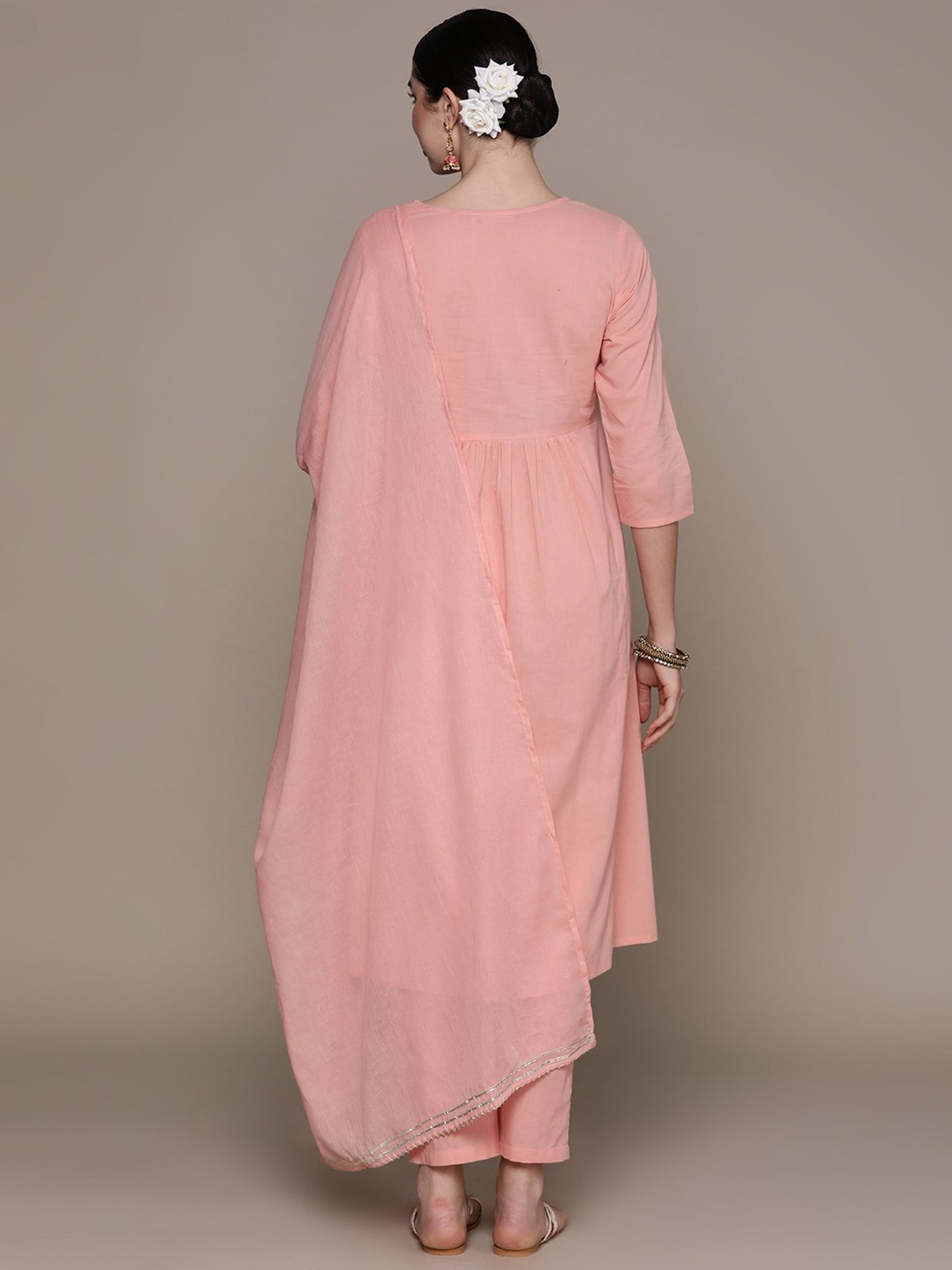 Anubhutee Pink Cotton Embroidered Kurta With Pants & Dupatta