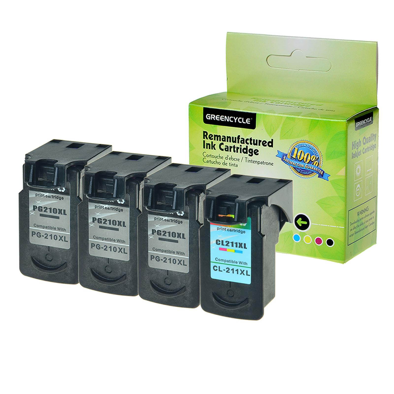 GREENCYCLE Ink Cartridge Compatible Set PG-210XL CL-211XL (3 Black & 1 Color) 4 Pack for Canon PIXMA Printer,With Chip