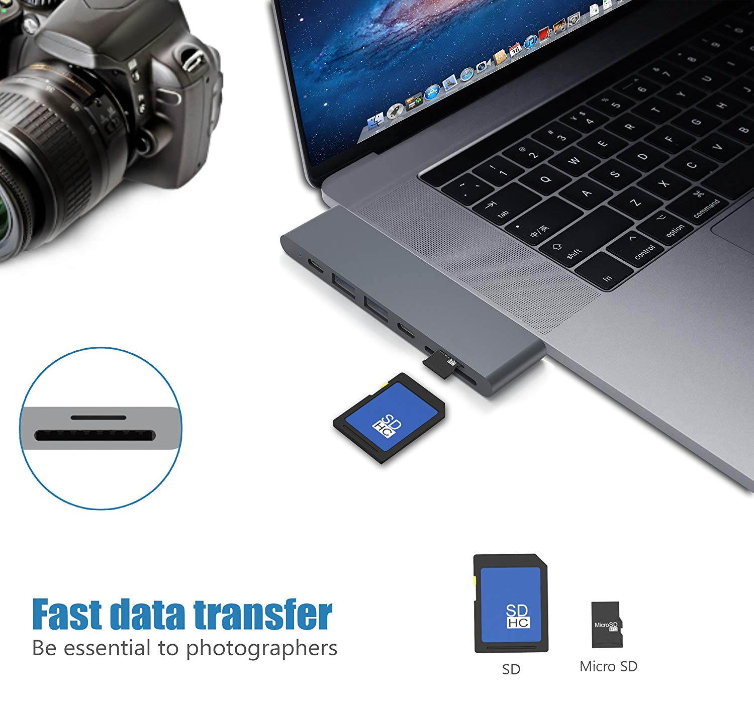 Cateck Aluminum Type-C Multi-Port Adapter with Superspeed 40Gbs Thunderbolt 3, Pass-Through Charging, 4k HDMI, SD/Micro SD Card Reader, USB-C Port and 2 USB 3.0 Ports for MacBook Pro