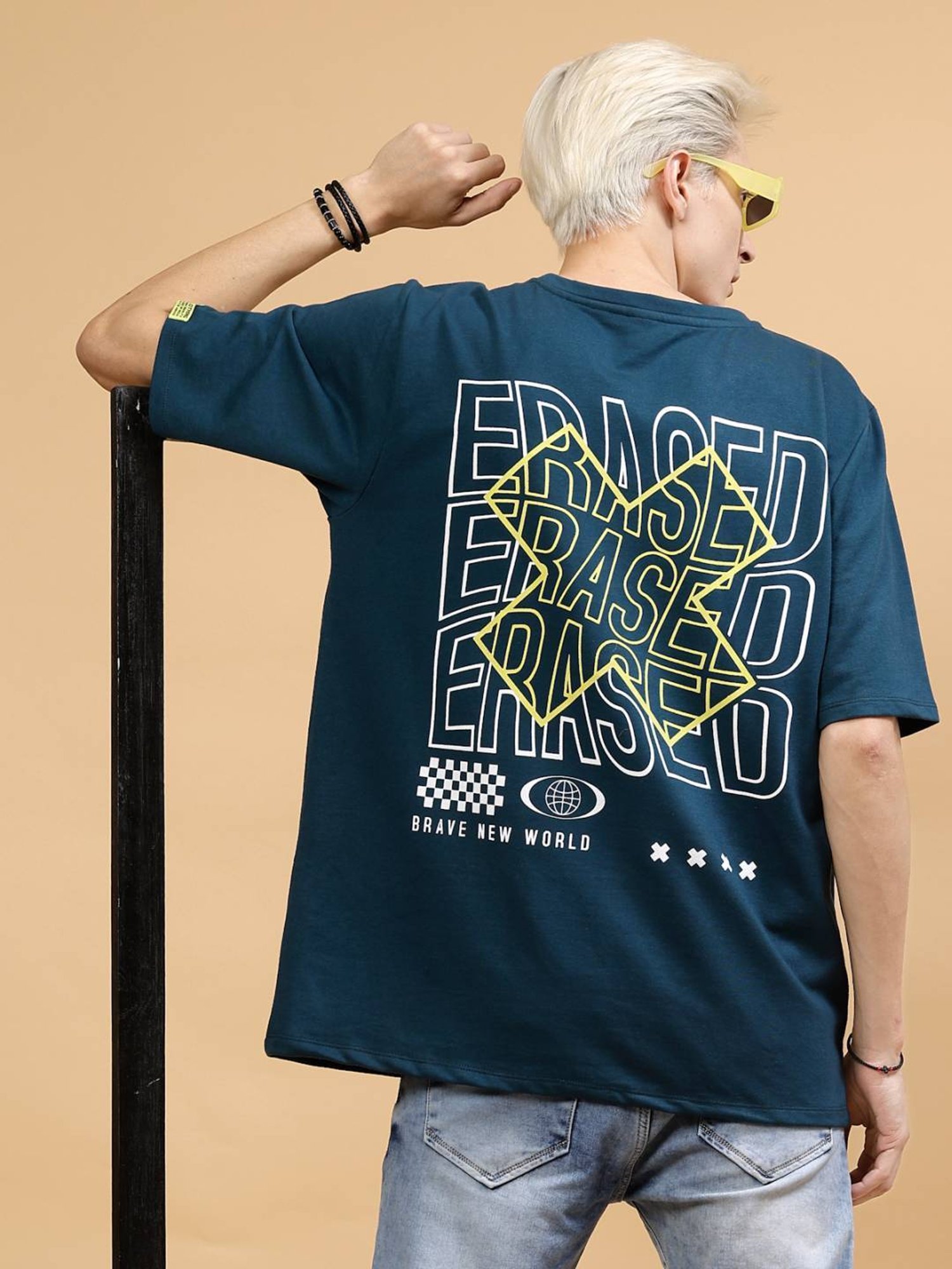 Rigo Teal Cotton Loose Fit Printed T-Shirt