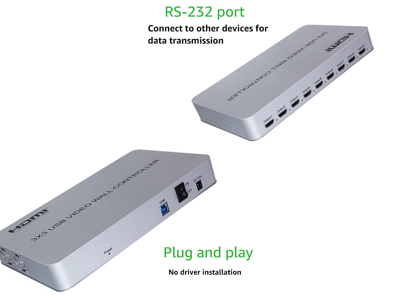 Video Wall Controller 3x3 4K Processor USB3.0 with 1 USB Input and 9 Outputs 13 Display Modes Including 1x1,1x2,1x3, 1x4, 2x1, 2x2, 2x3, 2x4, 3x1, 3x2, 3x3, 4x1, 4x2