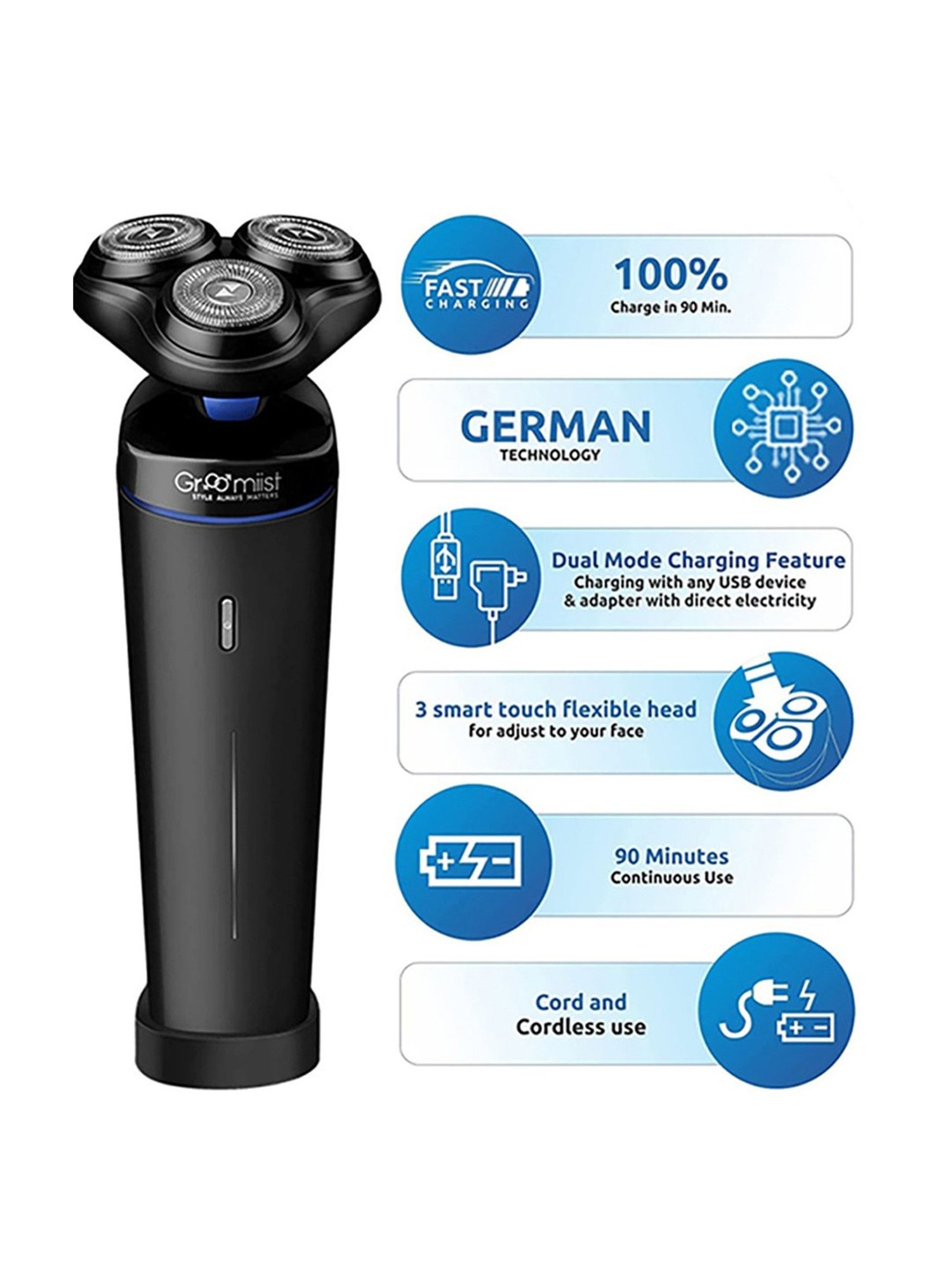 Groomiist PST-501 Platinum Series Cordless 3 in 1 Grooming Kit - 90 Min Runtime (Black)