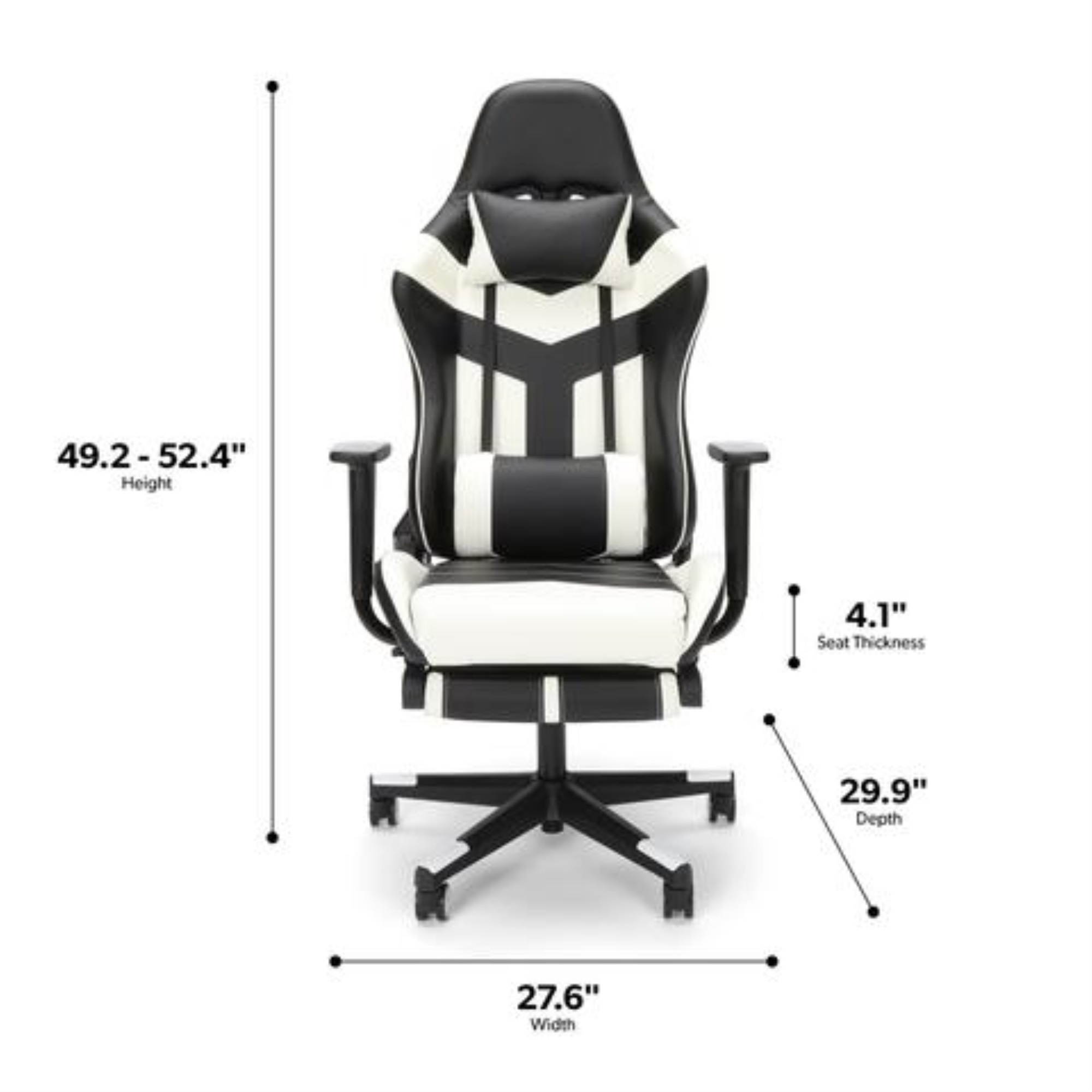 Essentials Collection High Back PU Leather Gaming Chair, with Extendable Footrest, in White (ESS-6075FR-WHT)