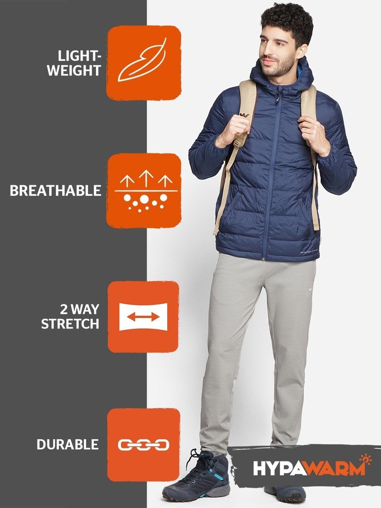 Wildcraft Navy Regular Fit Quilted Hooded Jacket