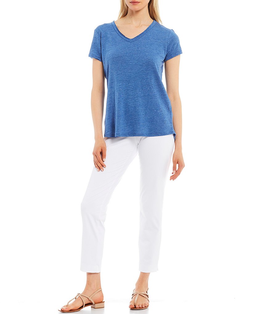 J.McLaughlin Kacey Short Sleeve V-Neck Linen Blend Tee