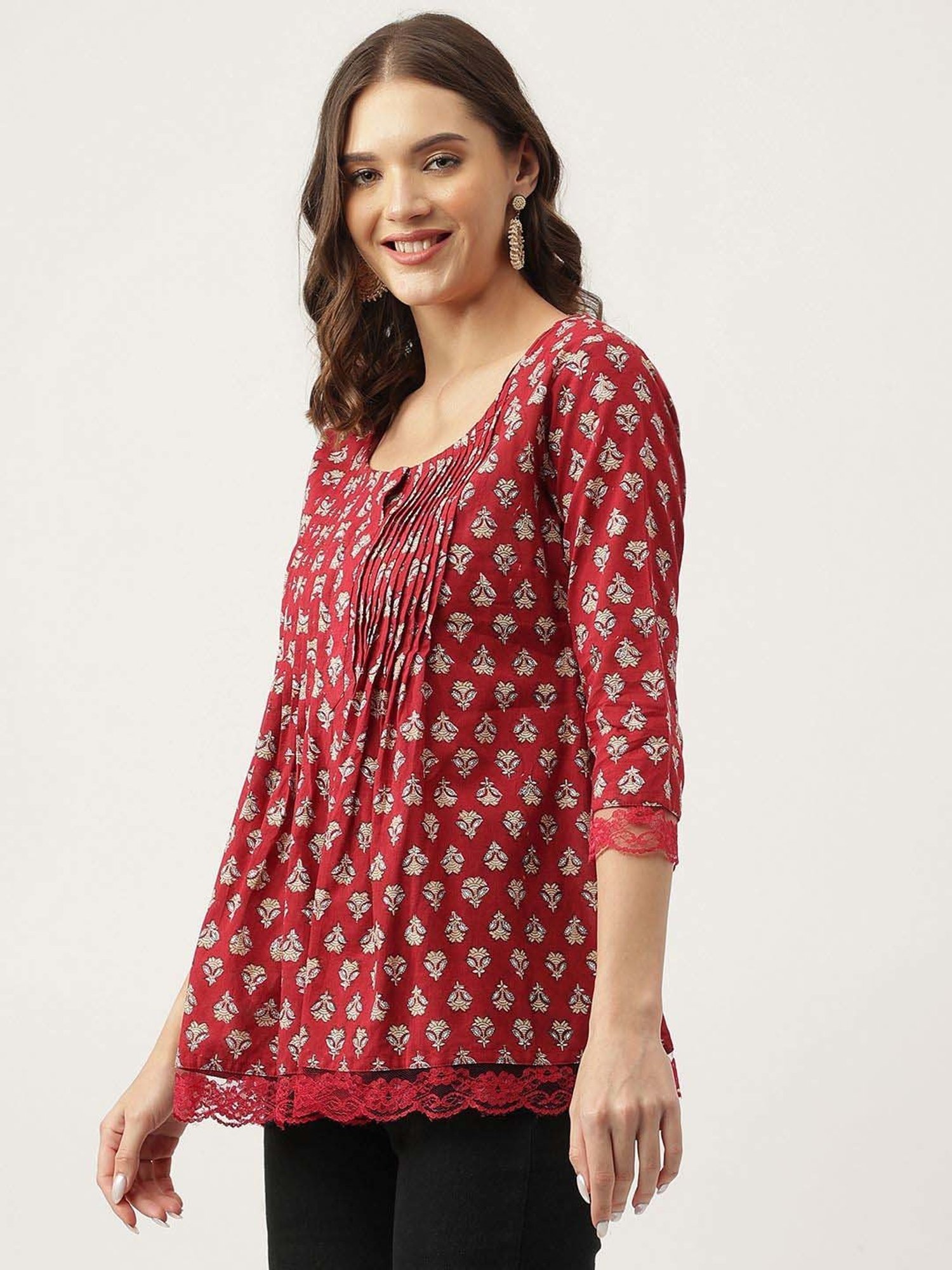 Divena Maroon Cotton Floral Print Top