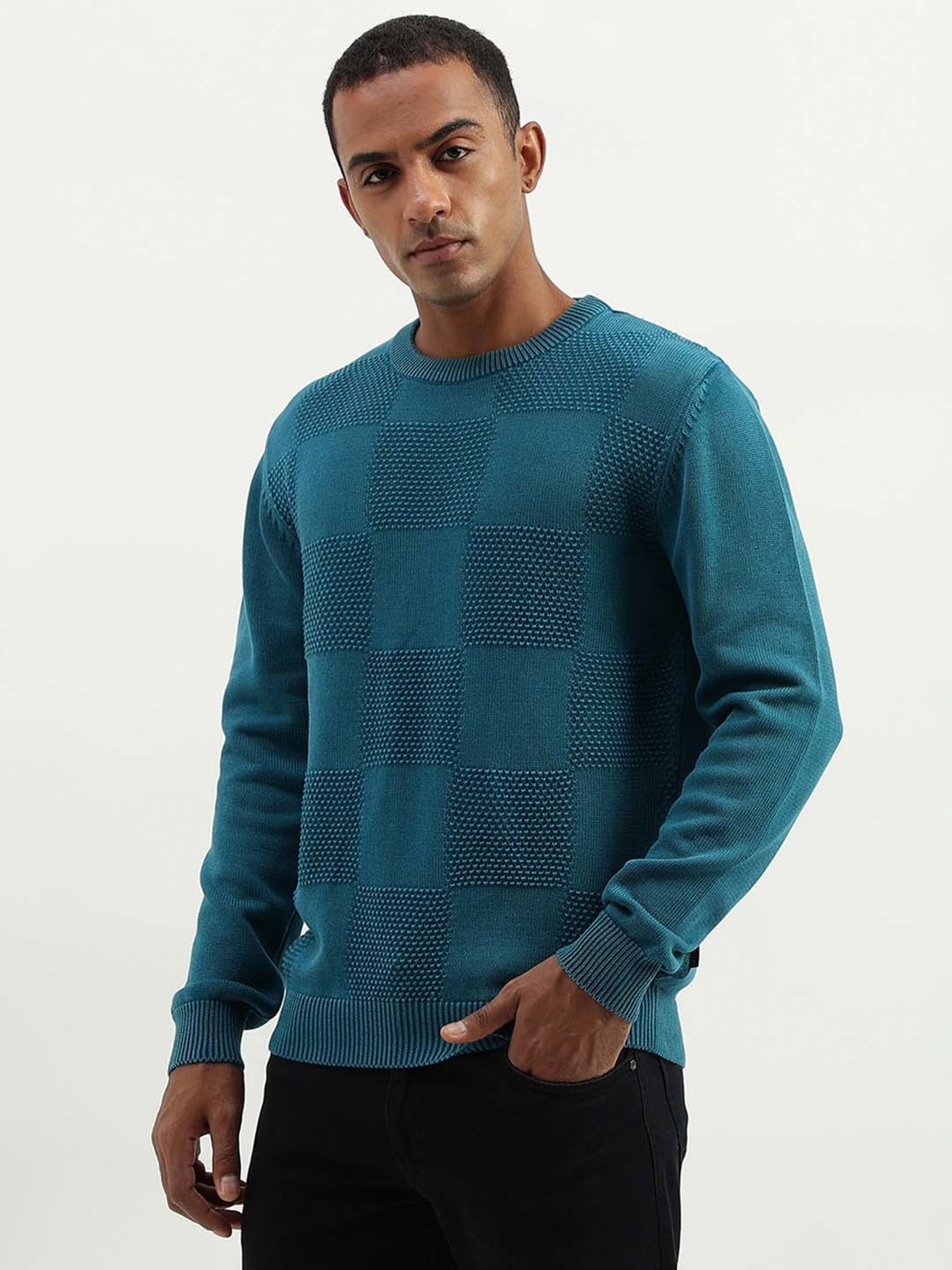 United Colors of Benetton Teal Regular Fit Textured Sweater