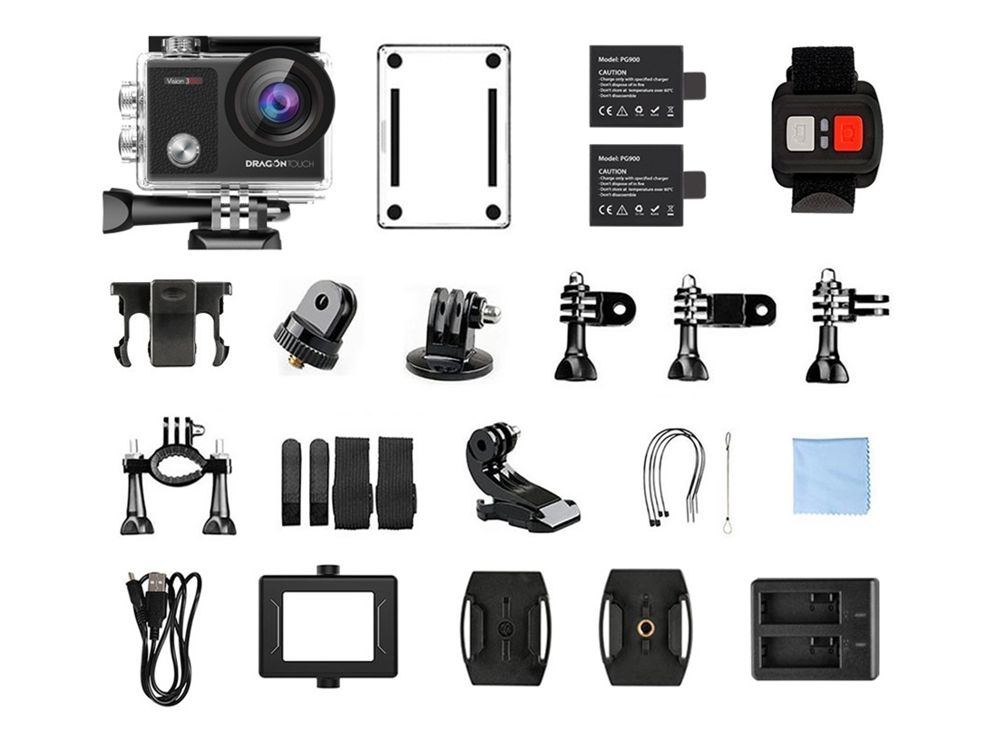 Dragon Touch Vision 3 Pro 4K Action Camera Touch Screen 16MP 100 feet Waterproof Camera Adjustable View Angle WiFi Sports Camera with Remote Control and Helmet Accessories Kit