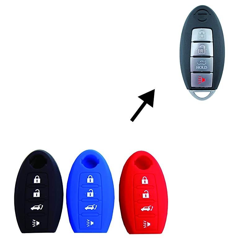 Autotech Silicone Rubber Keyless Entry Shell Case Remote Key Cover fit and Key fob Cover for Nissan Altima Gtr Maxima Murano Rogue 370z 350z Versa Sentra Pathfinder 1 Pair Black+Blue
