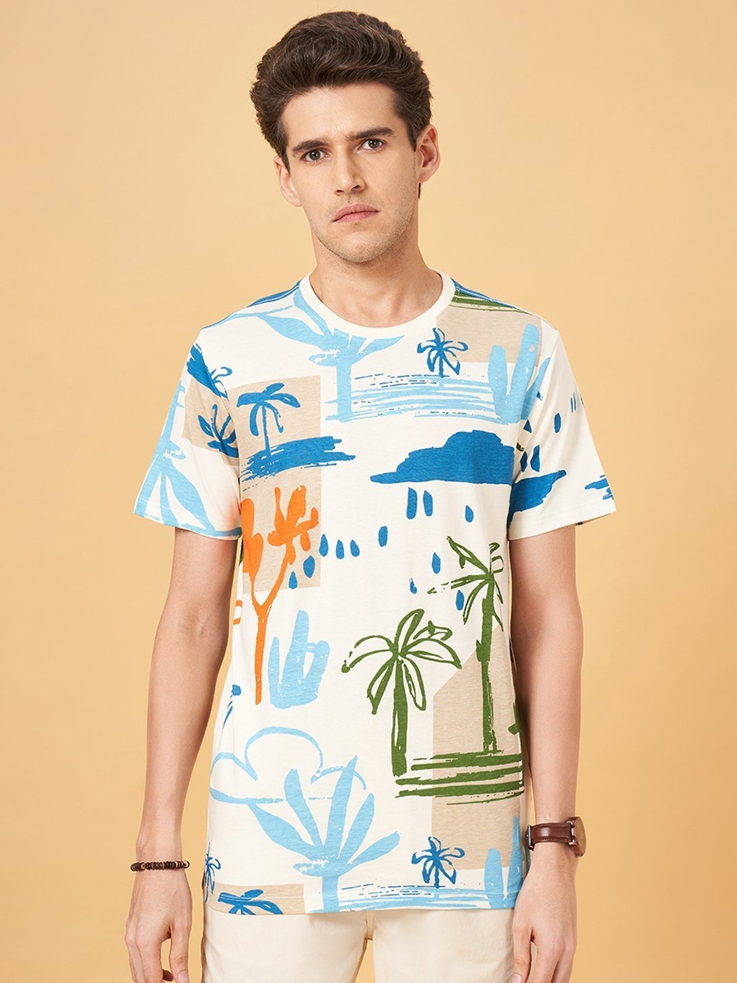 Urban Ranger by Pantaloons Off White Cotton Regular Fit Printed T-Shirt